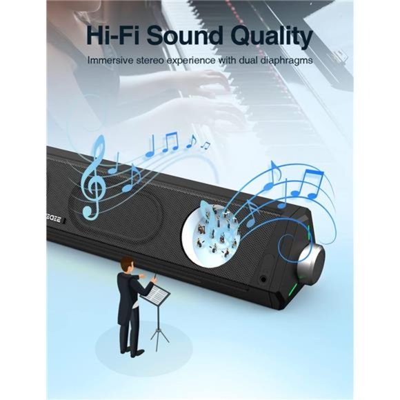 Computer Speakers, Bluetooth Soundbar, HiFi Stereo, 3.5mm Aux-in Connection - Picture 2 of 5